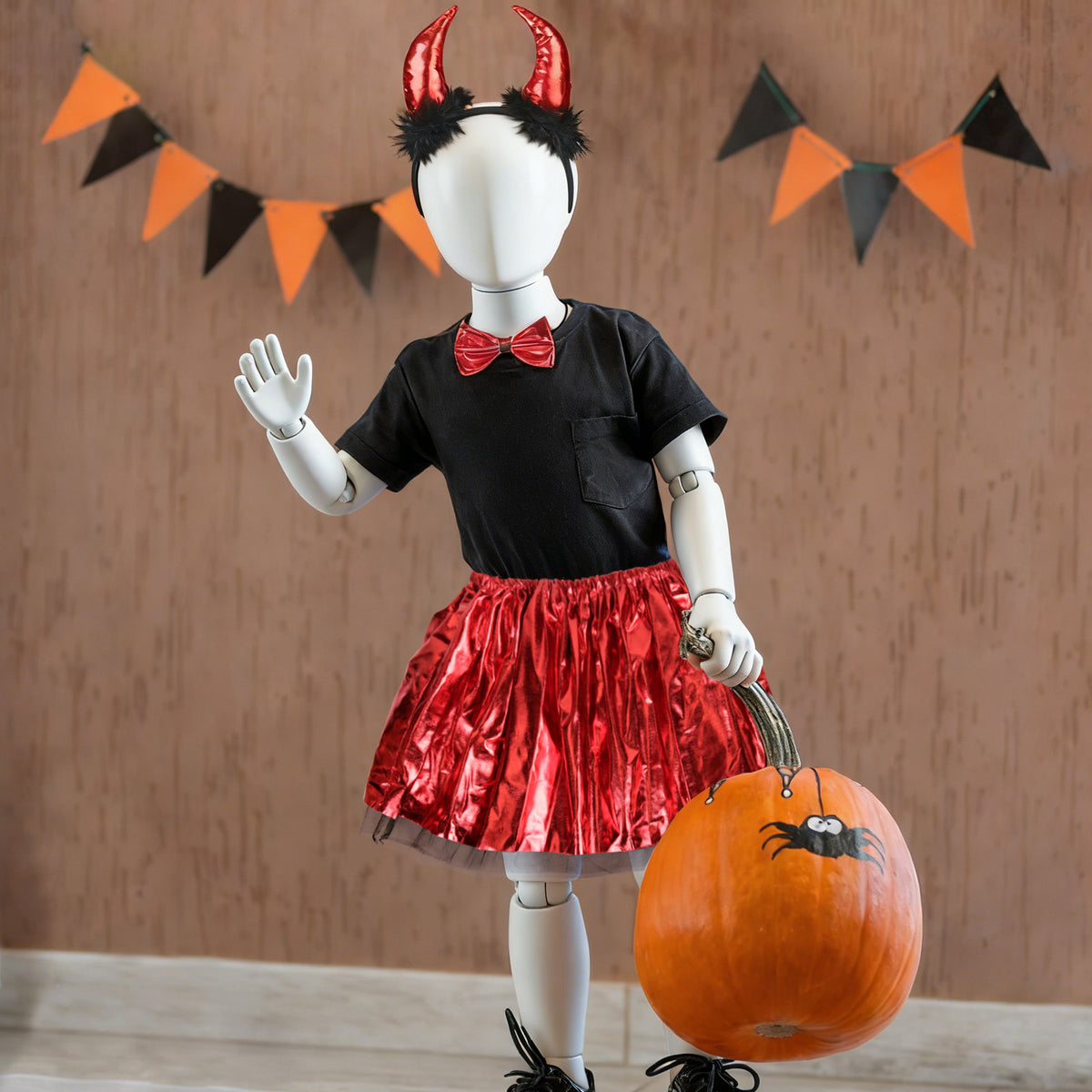Cosplay Accessories Halloween Costume Set, 4-Piece Red Devil Horns Set With Headband, Necklace & Bangle, Demonic — detail