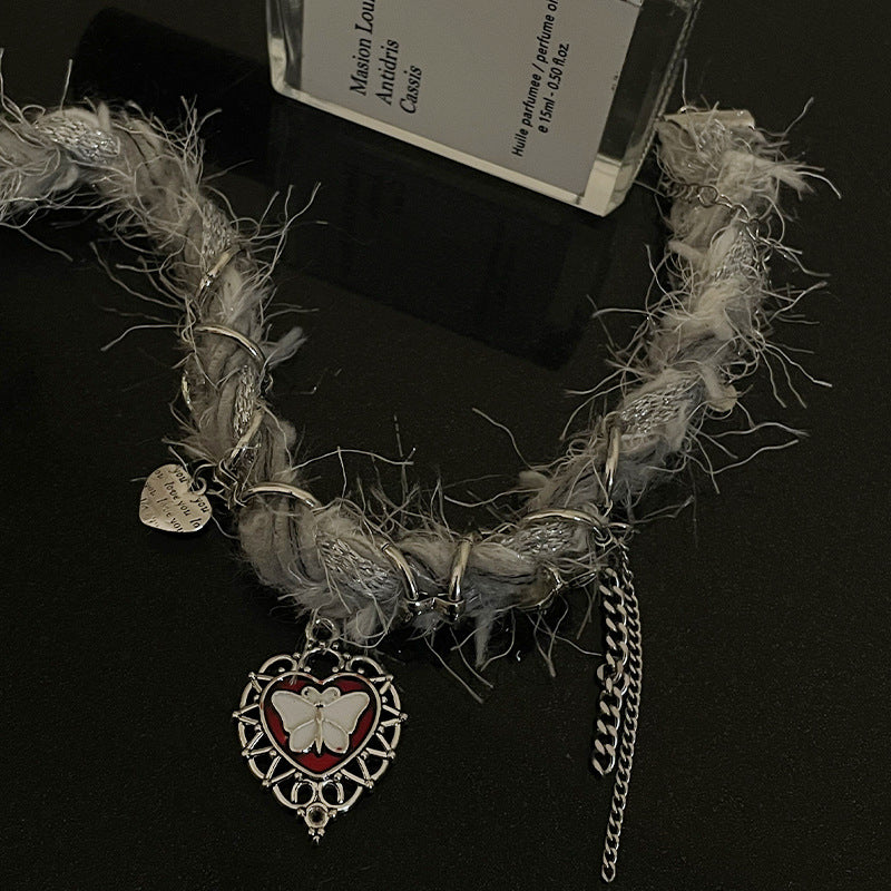 Heart Butterfly Tassel Plush Choker Necklace | Magic Stories