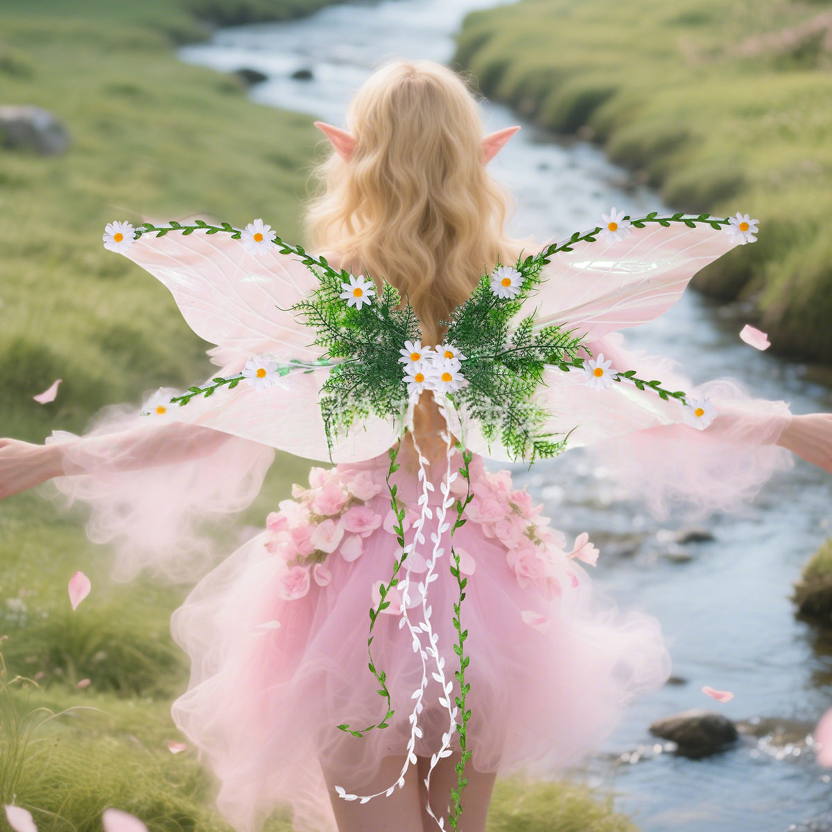 Green Cicada Wings Elf Costume For Halloween And Christmas — back view