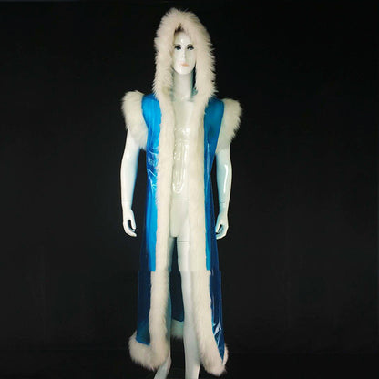 Long Pu Leather Fur Stitching Performance Costume Cosplay Anime — detail