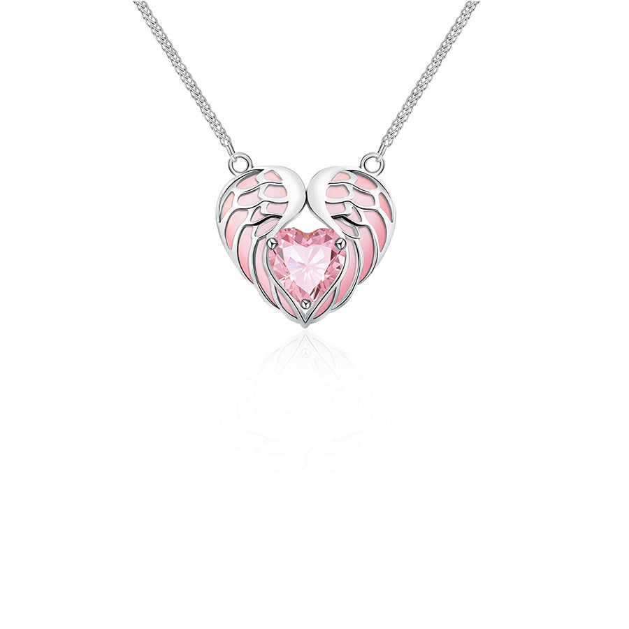 Angel Wings Heart-shaped Collarbone Necklace Angel Wings Oil Dripping Lady — side view