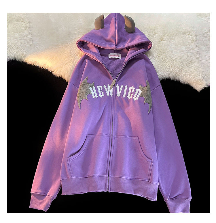 Devil Horn Hooded Cardigan Brushed Hoody | Magic Stories