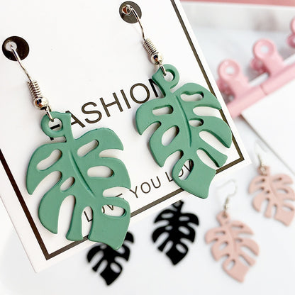 Harajuku Style Earrings Fashion Personality Monstera — back view