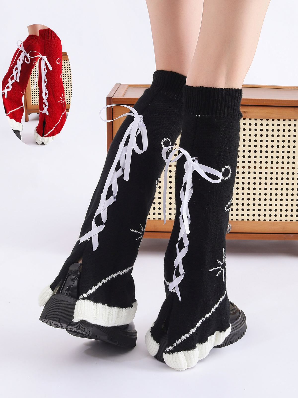 Y2K Goth Lolita Flared Knit Lace Tie Leg | Magic Stories