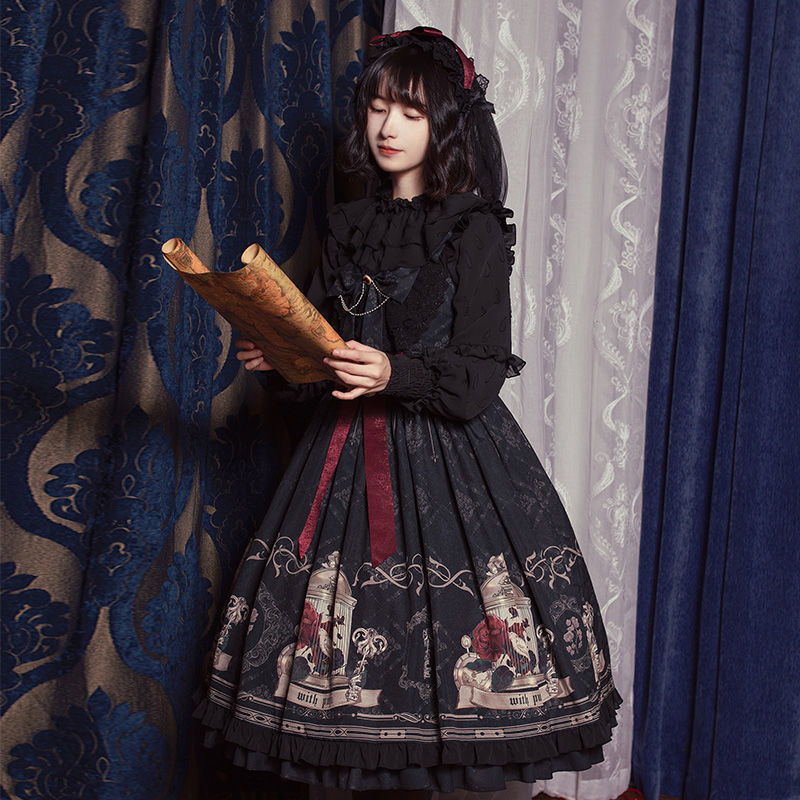 Lolita Skirt Full Stock Nightingale And Rose Jsk Dress Gothic Dark Lolita Dress — side view