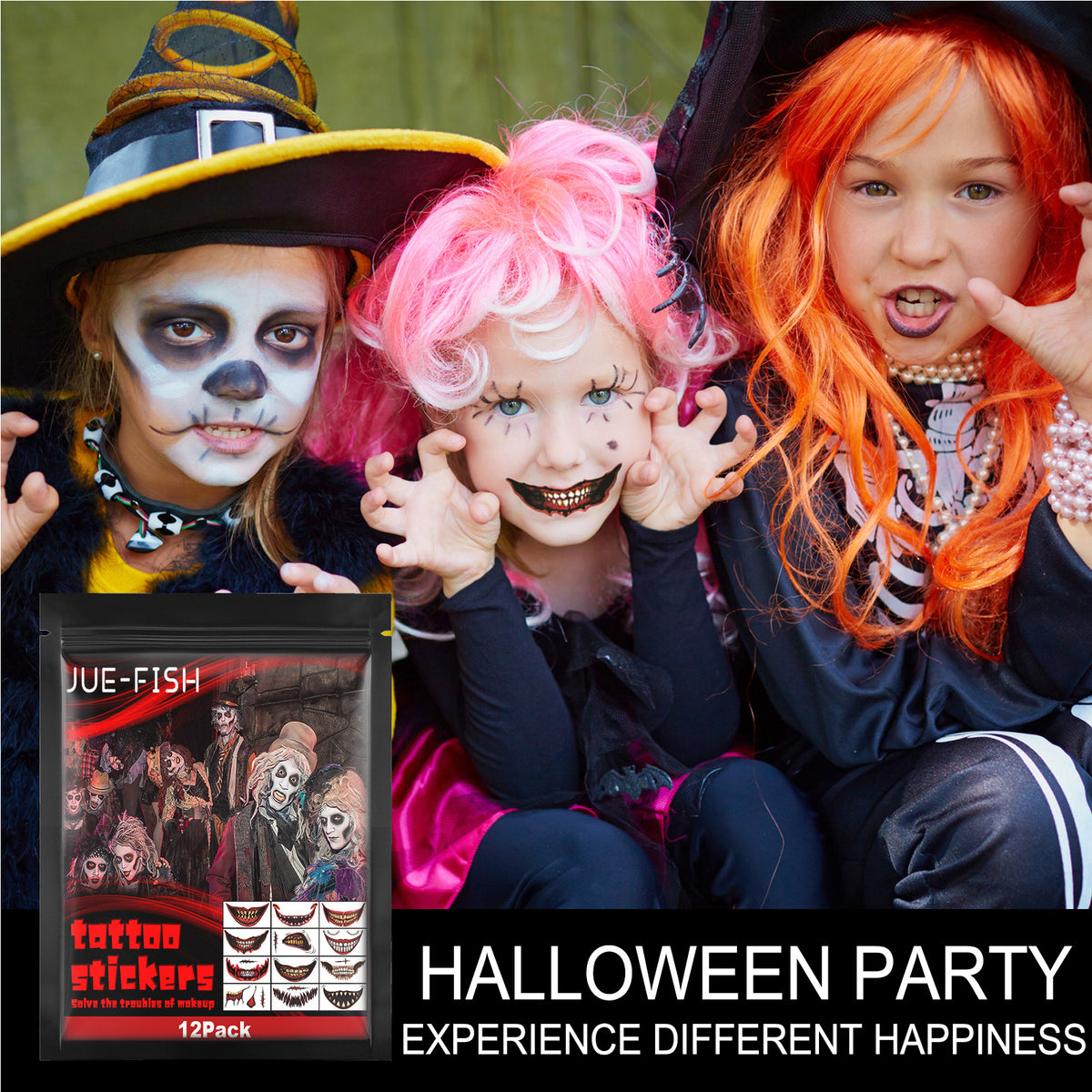 Halloween Mouth Temporary Tattoos, Scary Clown Mouth Face Tattoo Stickers For Halloween Party Cosplay — scale reference