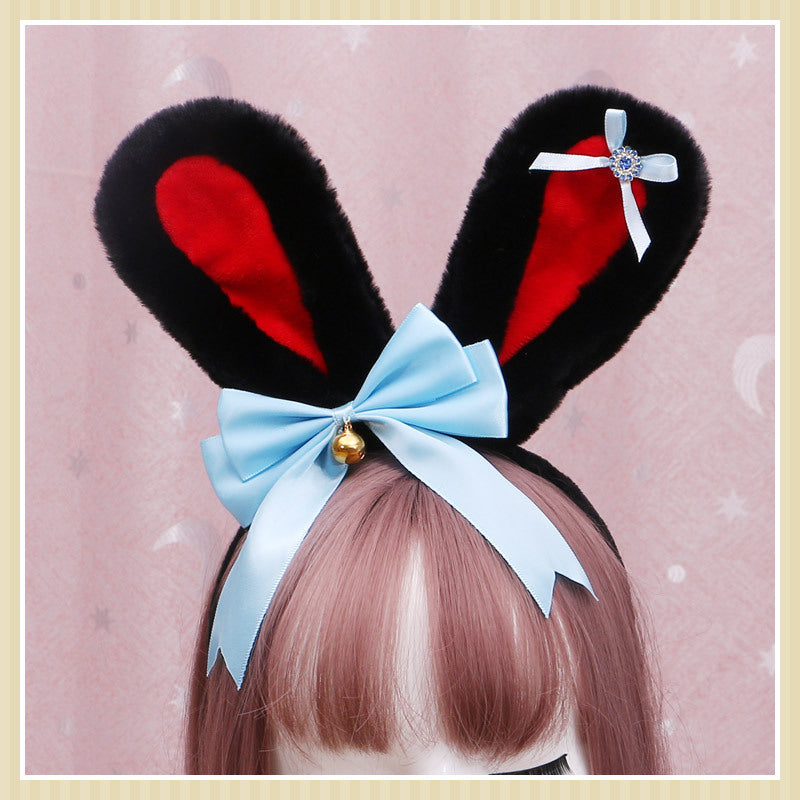 Lolita Animal Ears Accessories Diamond Bowknot Plush Rabbit Ears Headband — scale reference
