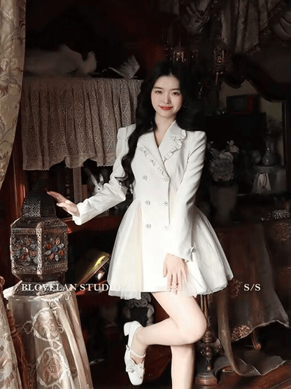 Pengpeng White Suit Dress Waist Up Fairy Short Skirt — back view