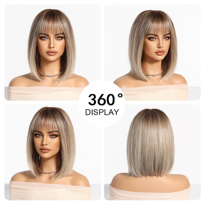 Blonde Wig With Bangs Short Bob Straight Wig For Women Synthetic Hair Wigs For Daily Party Cosplay Wear — detail