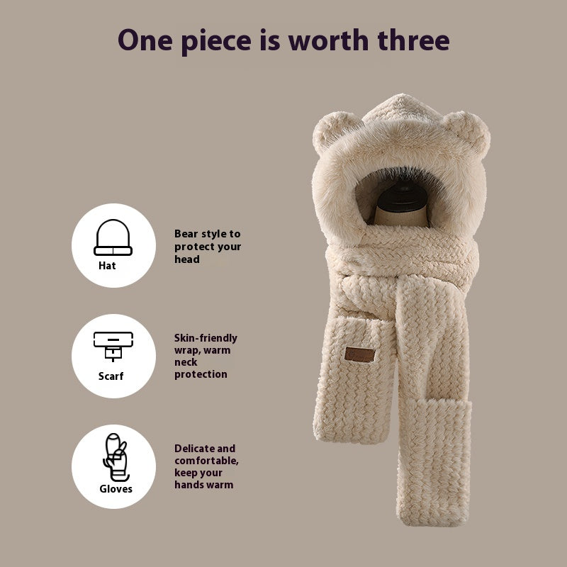 Bear Ears Plush Hat And Scarf For Women | Magic Stories