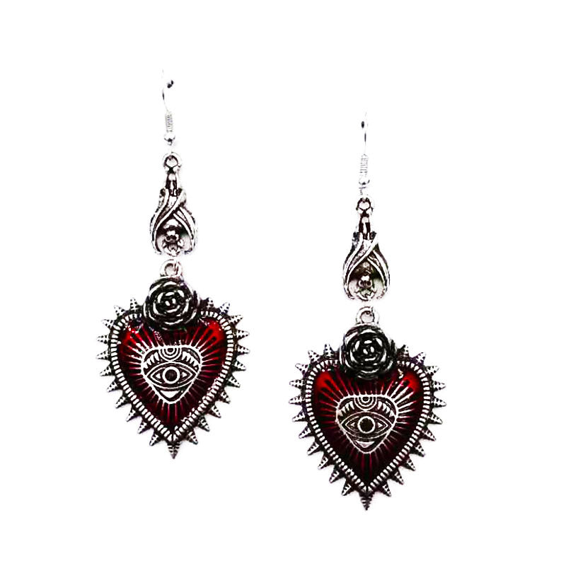 Vintage Lolita Gothic Evil Eye Red Heart Earrings for Women Halloween Cosplay — side view