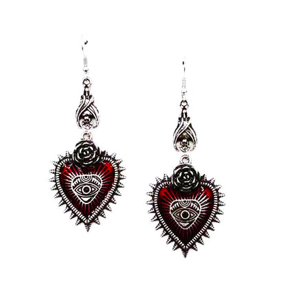 Vintage Lolita Gothic Evil Eye Red Heart Earrings for Women Halloween Cosplay — side view