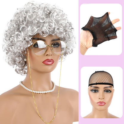 Old Lady Costume Granny Grandma Gran Fancy Dress Cosplay Women Kids — in use