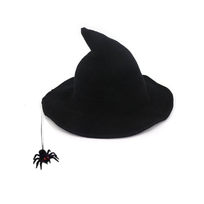 Halloween Costume Witch Spider Pendant Witch Hat Black Cloak Nose Eyes Suit — side view