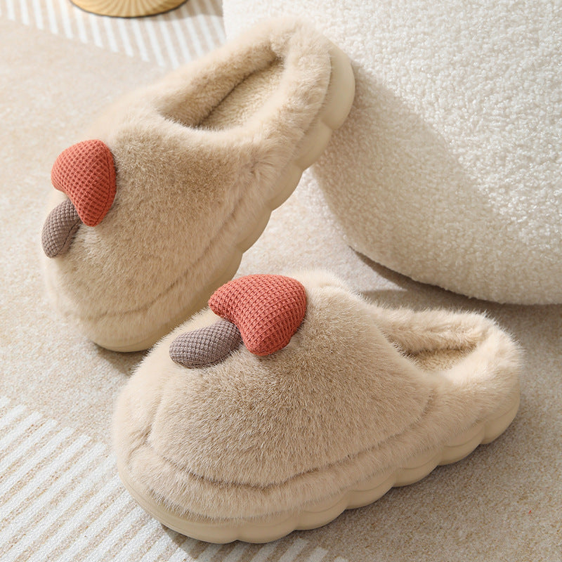Cute Mushroom Cotton Slippers For Women Thick-soled Autumn And Winter Plush Slipper Indoor Non-slip Eva Household — in use