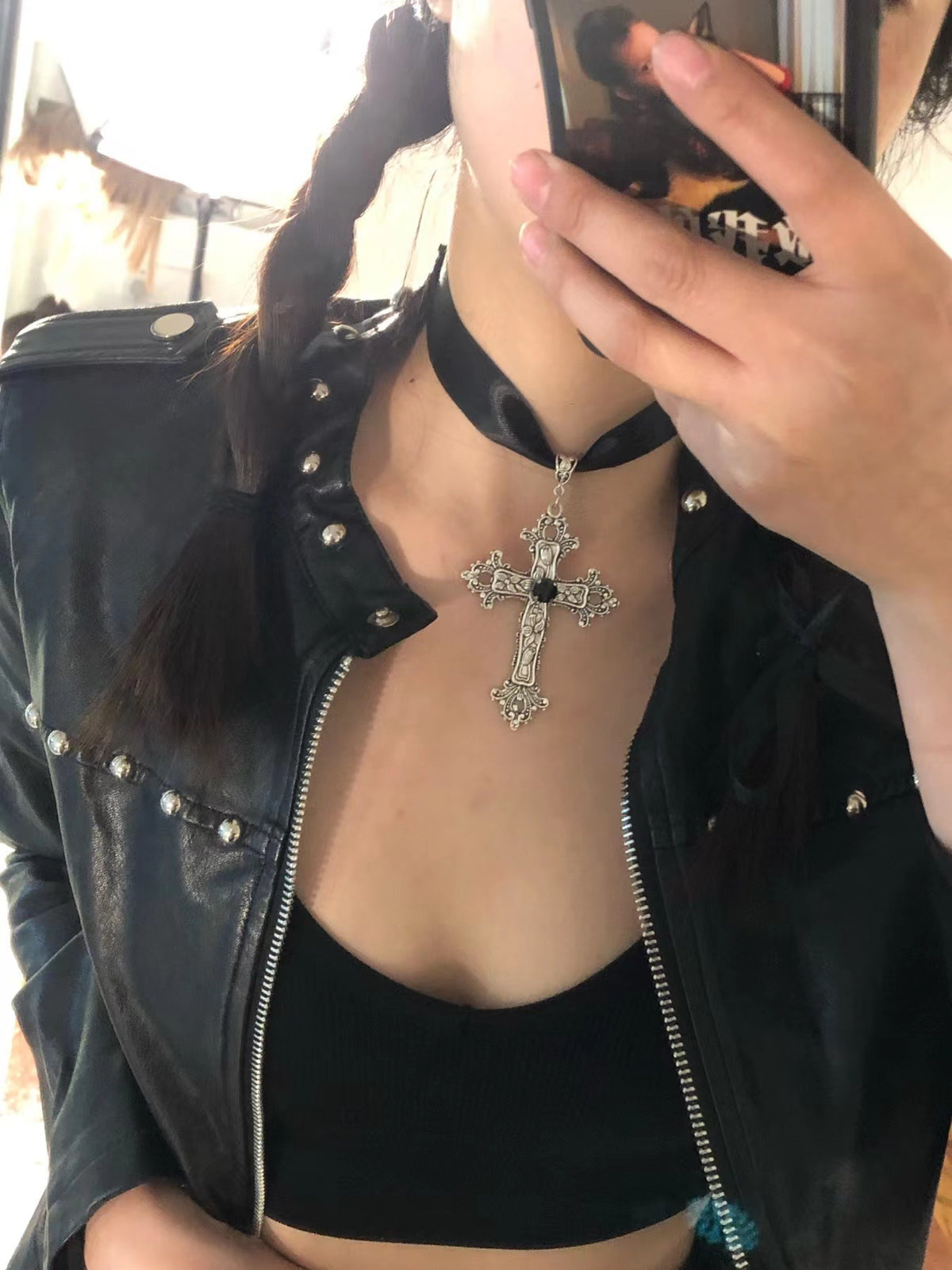 Gothic Cross Ribbon Necklace Punk | Magic Stories
