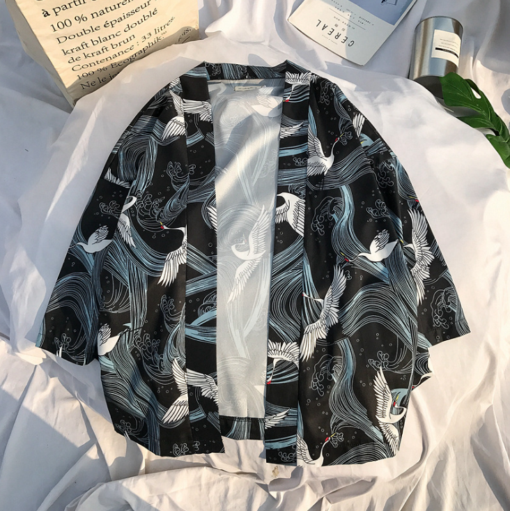 Printed Japanese Style Kimono Jacket cardigan men clothing cardigan male streetwear hiphop casual coat loose kimono — detail