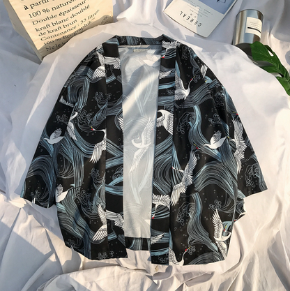 Printed Japanese Style Kimono Jacket cardigan men clothing cardigan male streetwear hiphop casual coat loose kimono — detail
