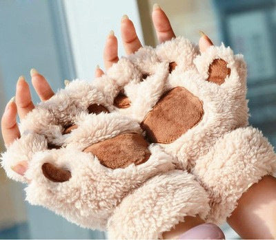 Autumn And Winter Student Plush Cat's Paw Half Finger Gloves For Men And Women — packaging