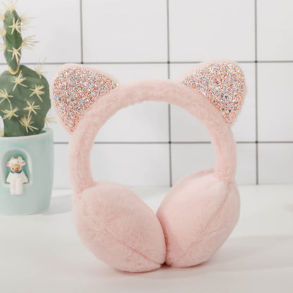 Warm Sequined Cat Ears Plush Earmuffs — side view