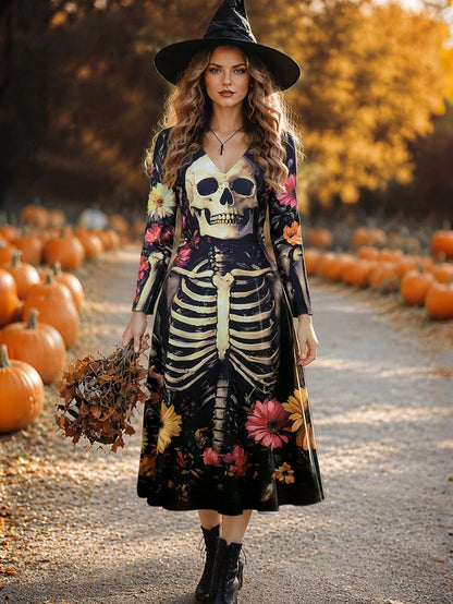 Halloween Skull Print Witch Wizard Costume Dress - Women's Gothic Fantasy Party Outfit for Cosplay — packaging