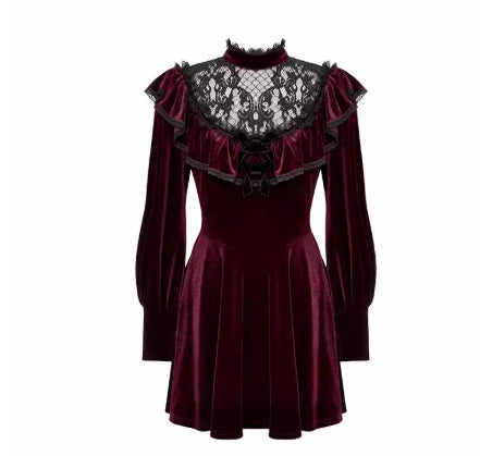 Personality Gothic Dark Red Velvet Dress | Magic Stories