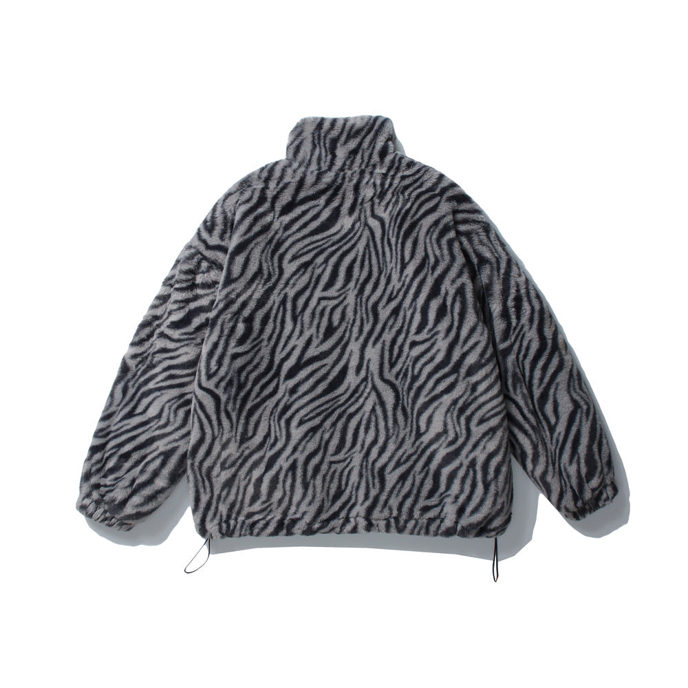 Zebra Print Stand Collar Rabbit Plush Jacket | Magic Stories