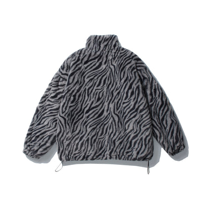 Zebra Print Stand Collar Rabbit Plush Jacket | Magic Stories