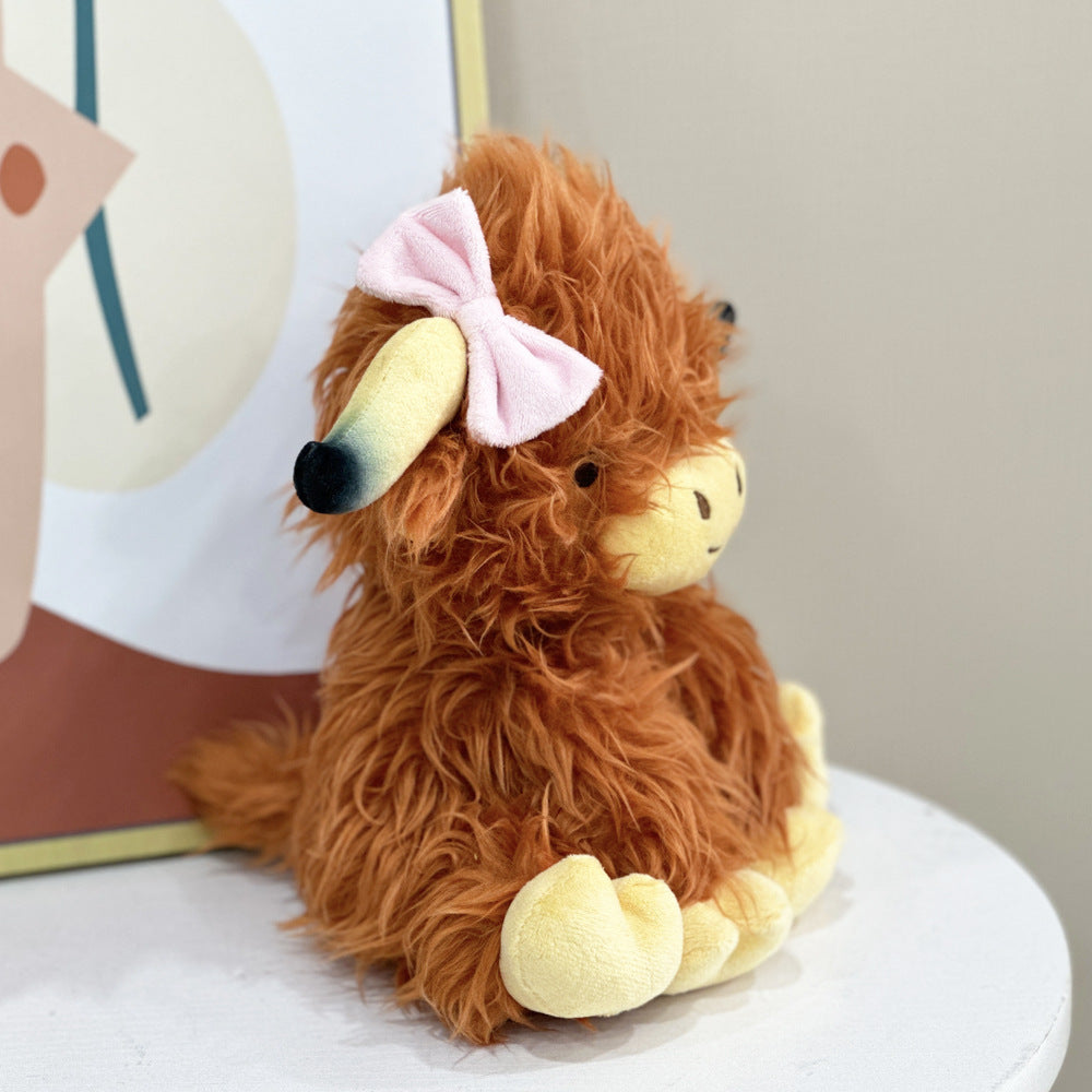 New Bow Highland Cow Plush Doll — side view