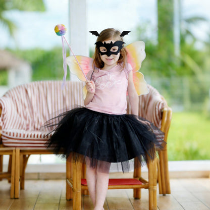 Bat Costume, 3-Piece Black Bat Set With Tulle Skirt, Mask, And Hair Clips, Mystical Night Creature Outfit For — side view