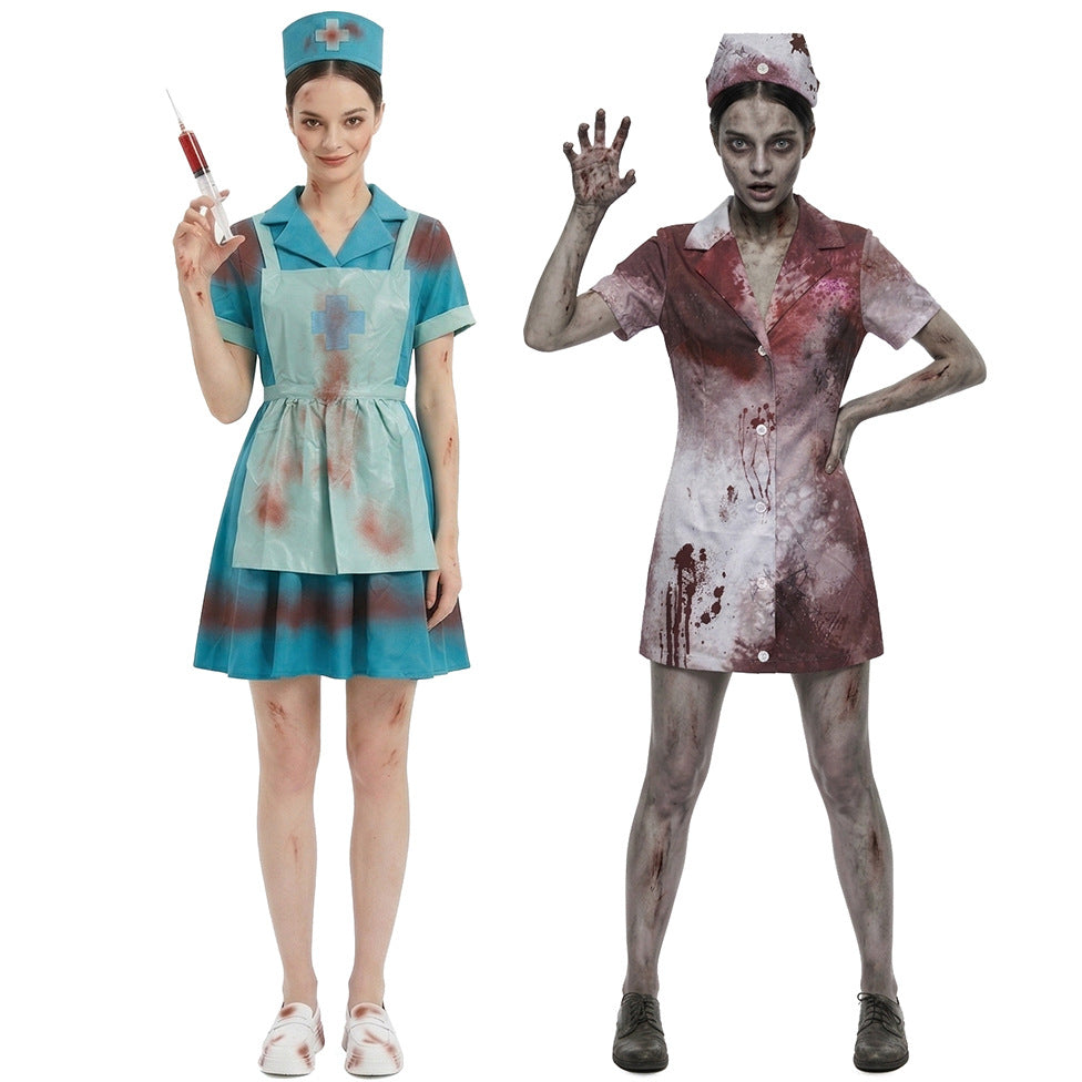 Zombie Nurse Cosplay Costume With Bloodstains Nurse Uniform