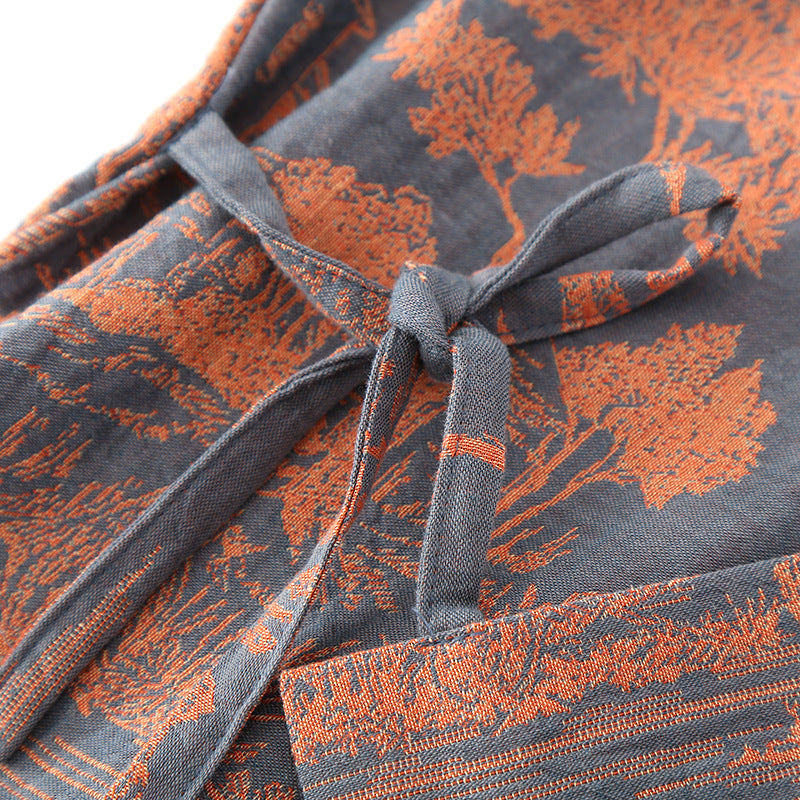 Men's Cotton Gauze Kimono Long Dress Bathrobe — detail