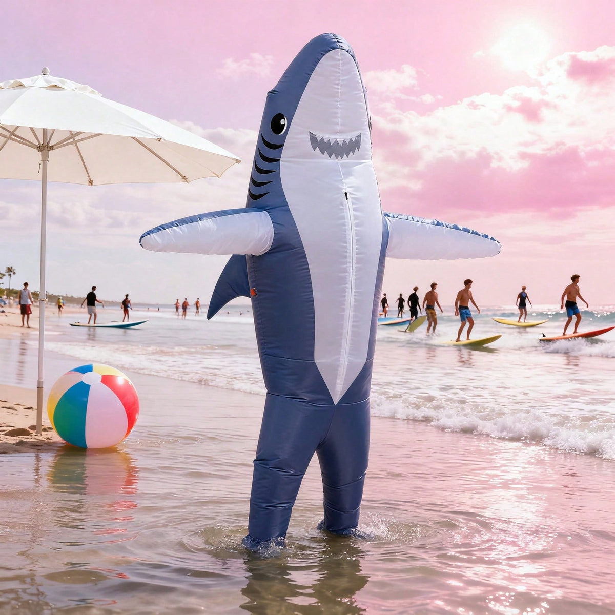 Perfect Valentine Gift, Shark Inflatable Costume, Adult Blow Up Halloween Party Outfit, Funny Group Cosplay For — side view