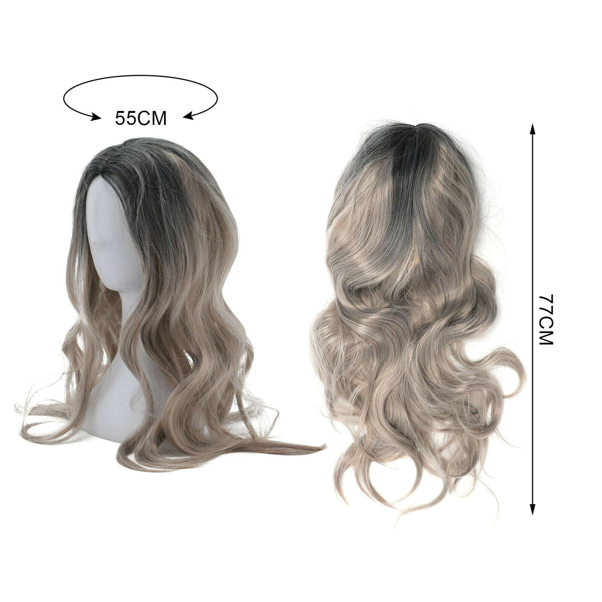 The New Brown Gold Blonde Long Wavy Wig Synthetic Curly Hair Cosplay Fashion — detail