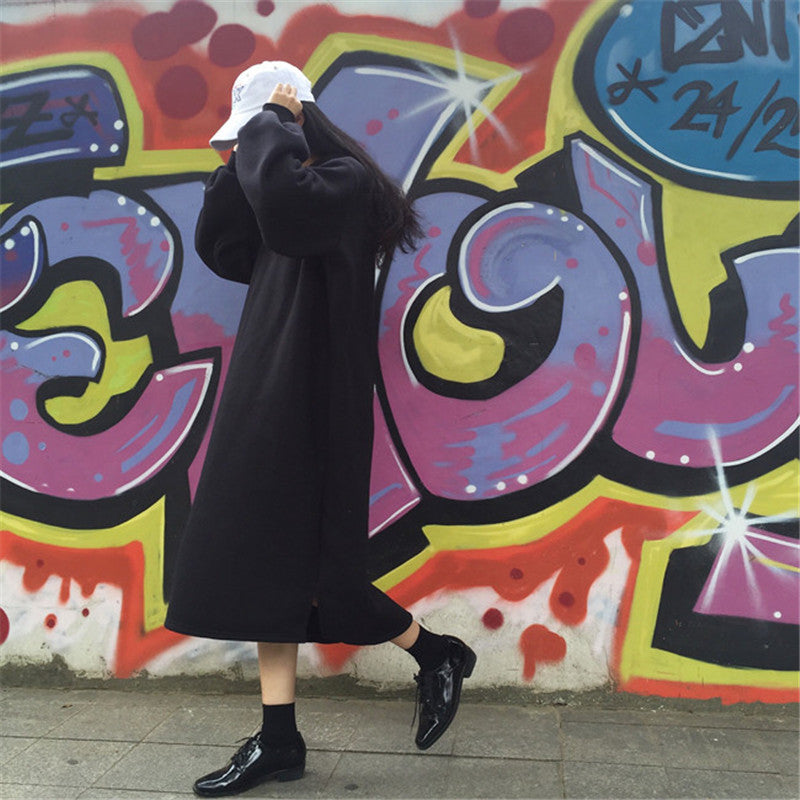 Loose Plus Size Harajuku Bf Wind Solid Color Dress — back view