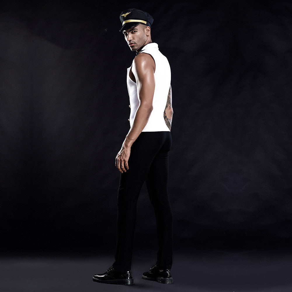 Men's Fashion Simple Cosplay Tight Uniform Suit — back view