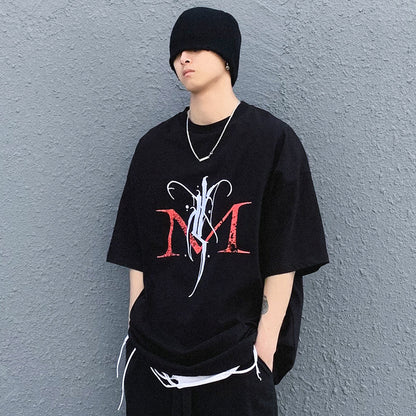 Cartoon Five-point Sleeve T-shirt Male Short-sleeved Letter Printing Japanese Tide Brand Anime Hip-hop Sleeve Top — packaging