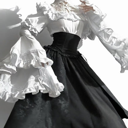 Gothic Lolita Midi Skirt Long Dress Princess-sleeve Shirtluxurious And Elegant — detail