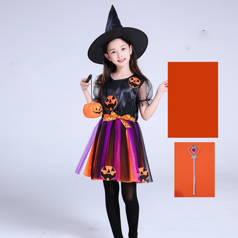 Halloween Costume Children Cosplay Children Halloween Costume Witch Skirt Hat Cosplay Ball Pumpkin — scale reference