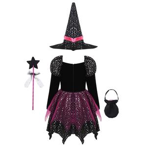 Children cos witch costume — back view