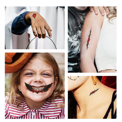 Halloween Mouth Temporary Tattoos, Scary Clown Mouth Face Tattoo Stickers For Halloween Party Cosplay Makeup, 12 — side view