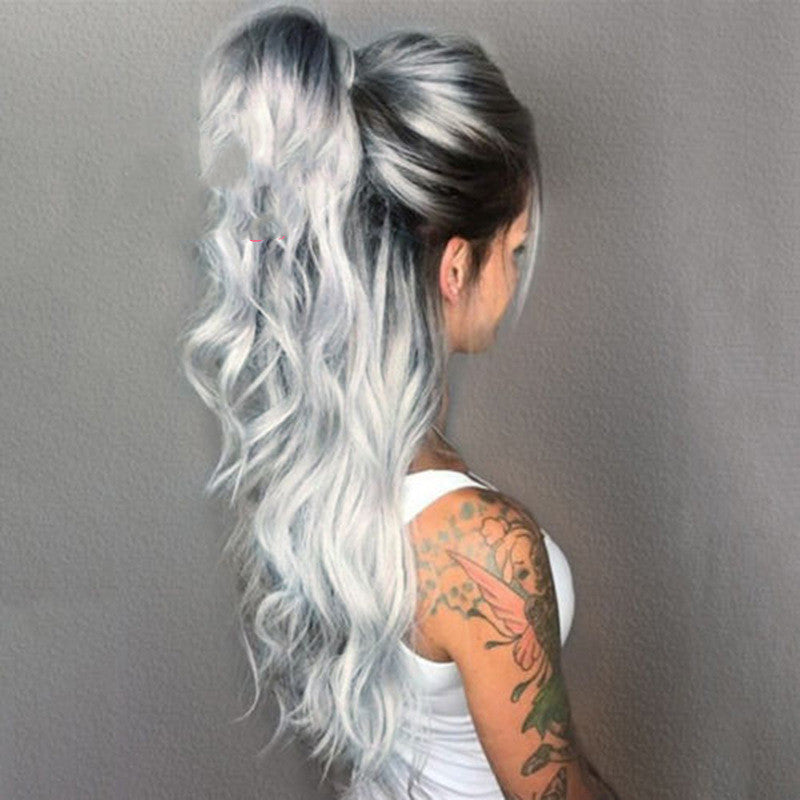 European And American Wig Granny Grey Gradient Medium-Long Volume — side view