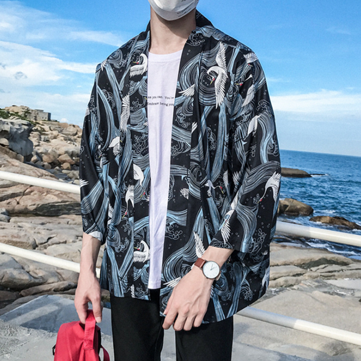 Printed Japanese Style Kimono Jacket cardigan men clothing cardigan male streetwear hiphop casual coat loose — packaging