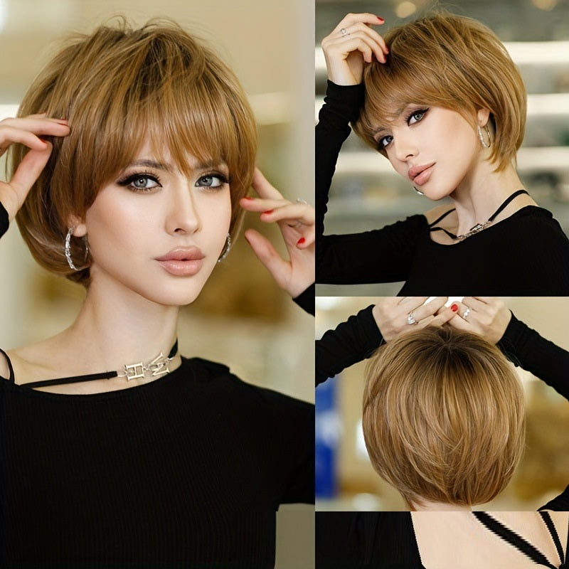 12 Inch Women's Short Brown Bangs Short Bob Wig