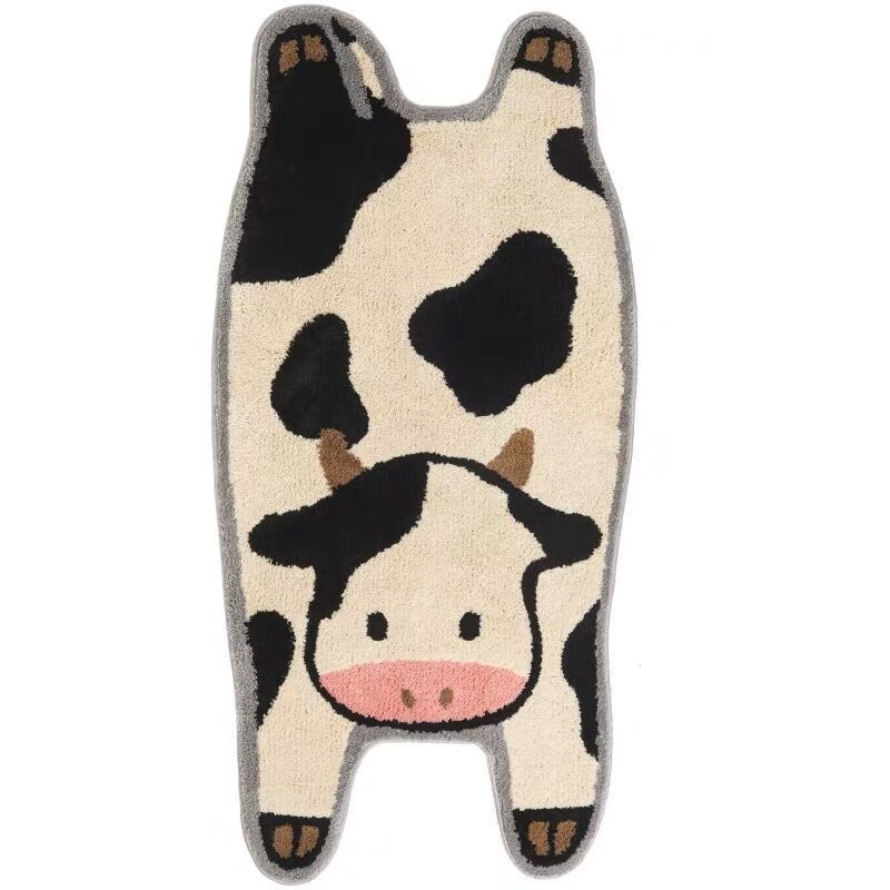 Bedroom Cute Cow Shape Plush Rug — scale reference