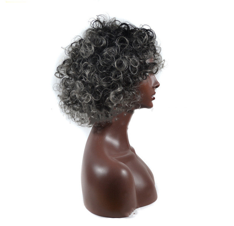 Granny gray short chemical fiber wig headgear — packaging