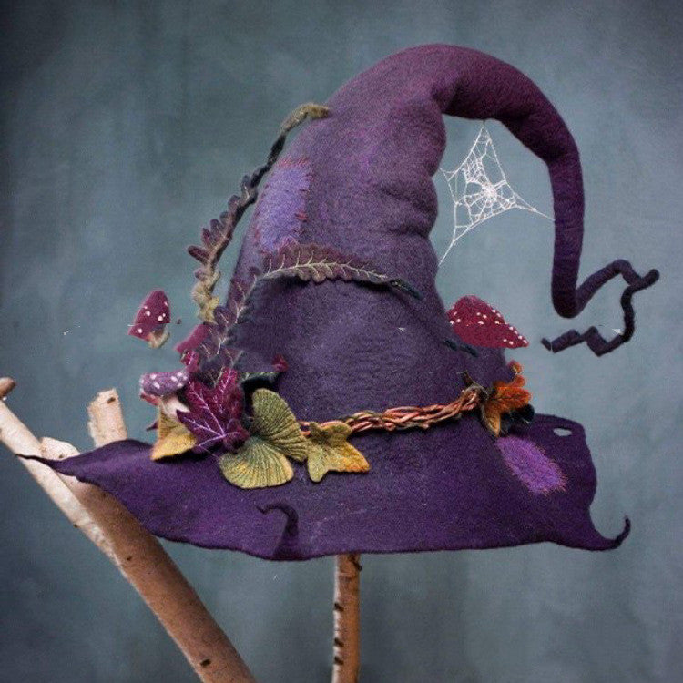 Women Modern Witch Hat Costume Pointed Wool Felt Halloween Party Hats Witch Hat Warm Autumn Winter Cosplay Props — in use