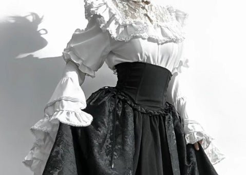 Gothic Lolita Midi Skirt Long Dress Princess-sleeve Shirtluxurious And Elegant — side view