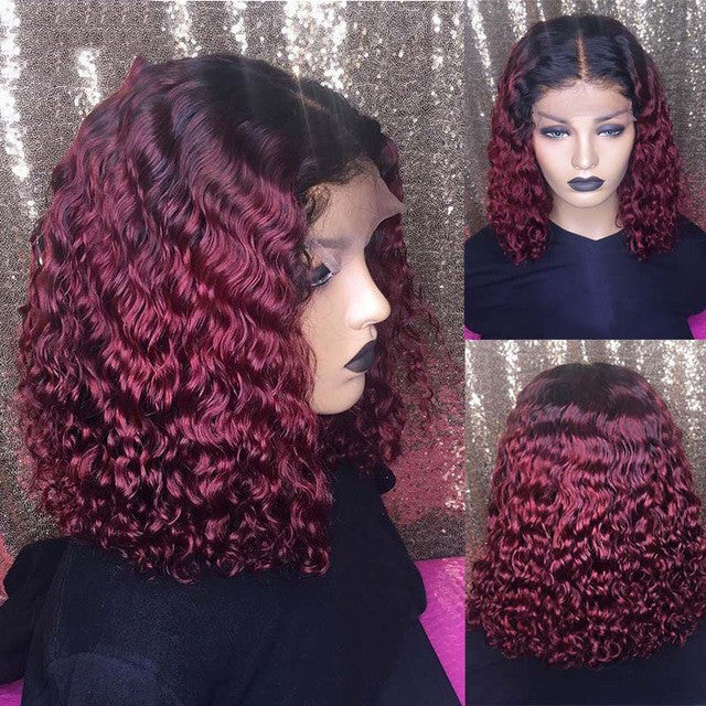 Burgundy Gradient Color Wig Lace Front Short Bob Wig — packaging