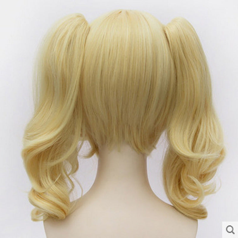 European And American Curly Hair Golden Yellow Anime Cosplay Wig Full Headgear — back view